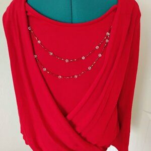 New Directions Red Beaded Sweater Size: PM Petite